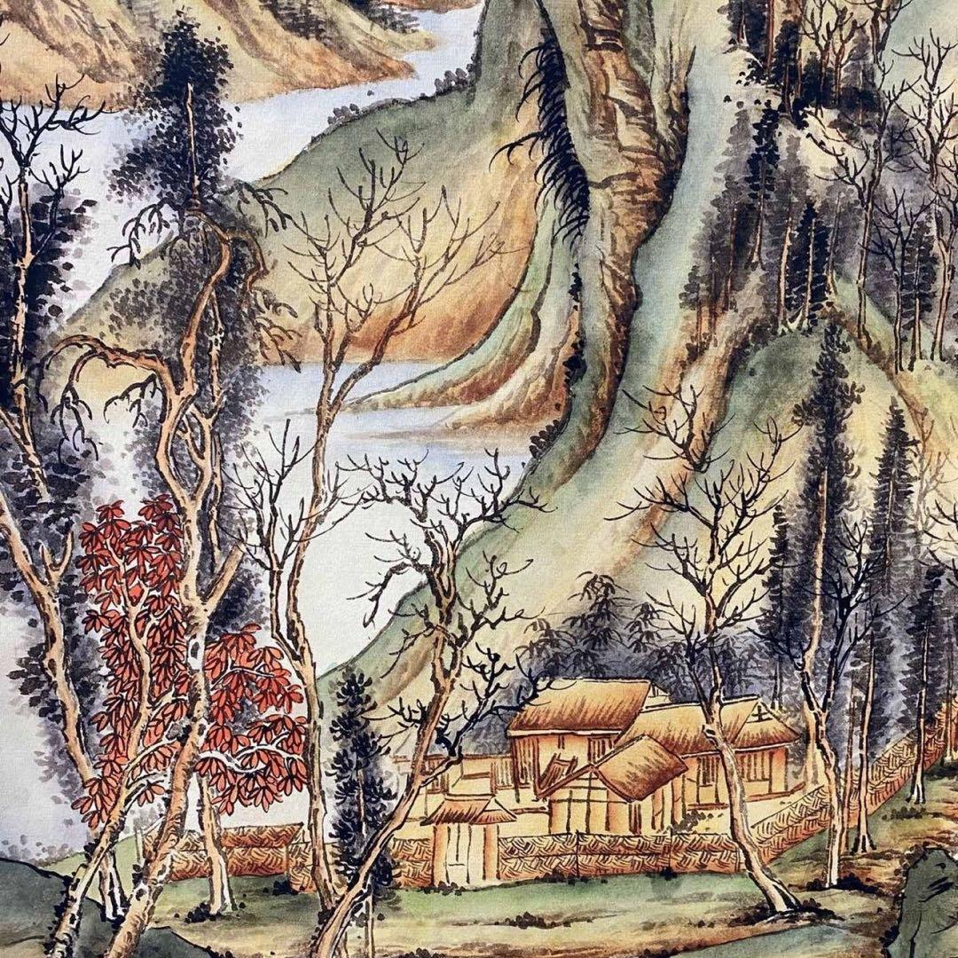 四尺中堂 中国山水画 白雪石 山林幽居図 掛軸 証書付