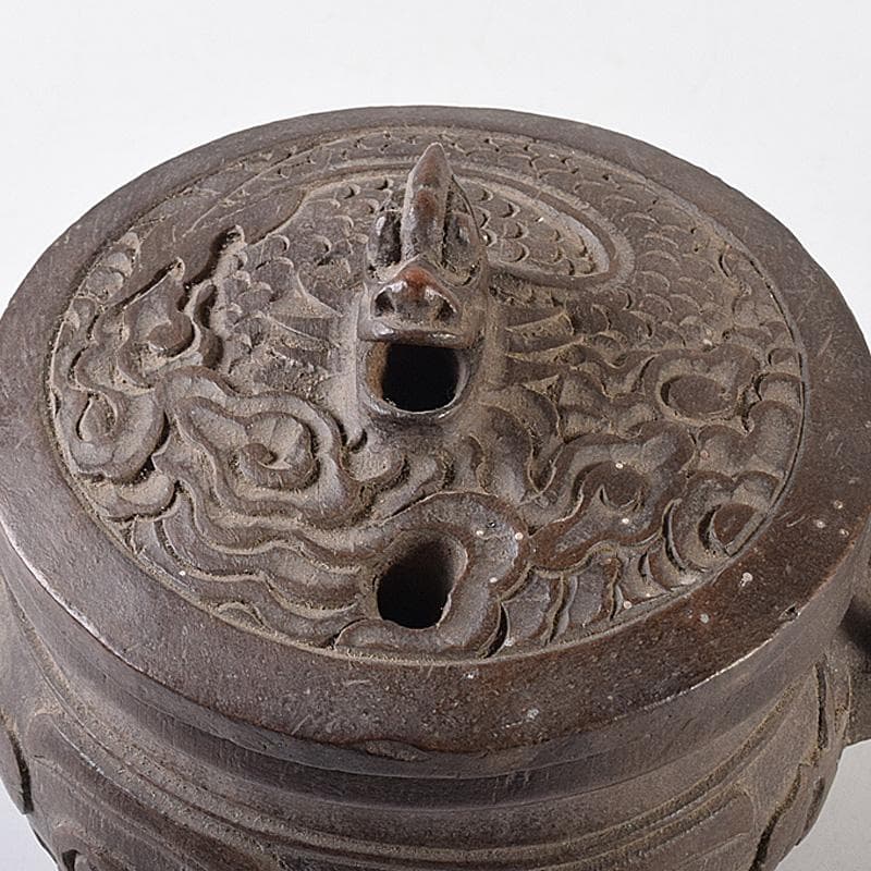 中国　古竹彫刻　獣摘饕餮文　香炉　鼎　V　R8107