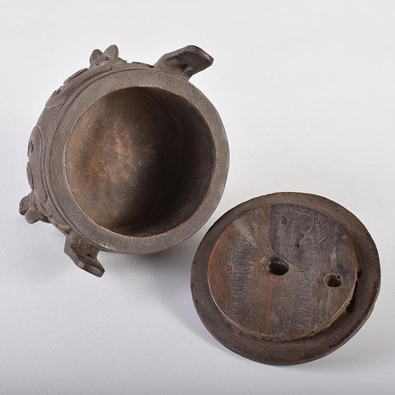 中国　古竹彫刻　獣摘饕餮文　香炉　鼎　V　R8107