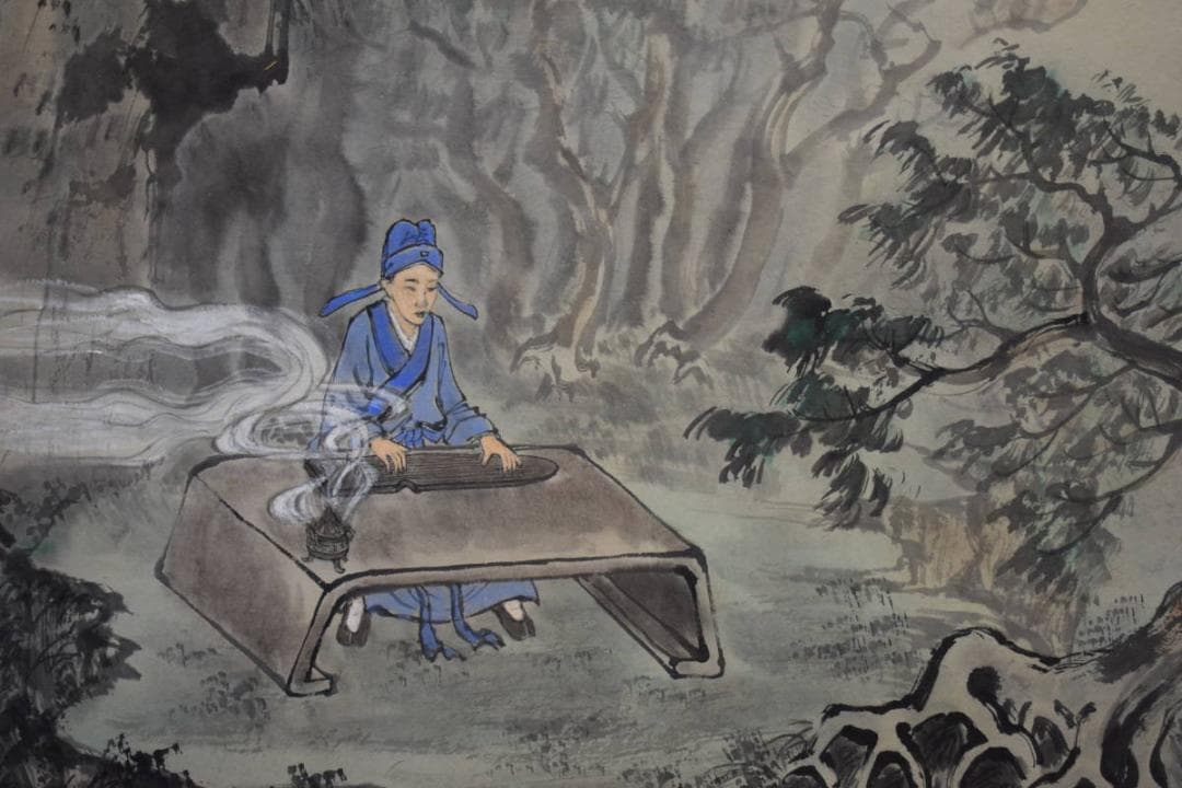 真作/雲山/山水弾琴画賛/大幅/布袋屋掛軸HF-938