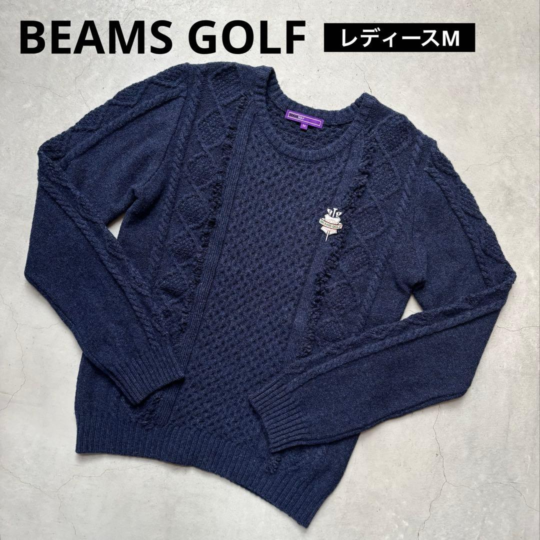 BEAMS GOLF ビームスゴルフ ウール混 クルーネックニットセーター ロゴ