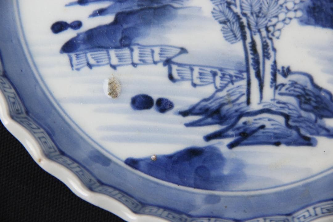 古伊万里 染付 山水図 五枚組 小皿 菓子皿 風景絵 江戸～明治期 Eo21-6