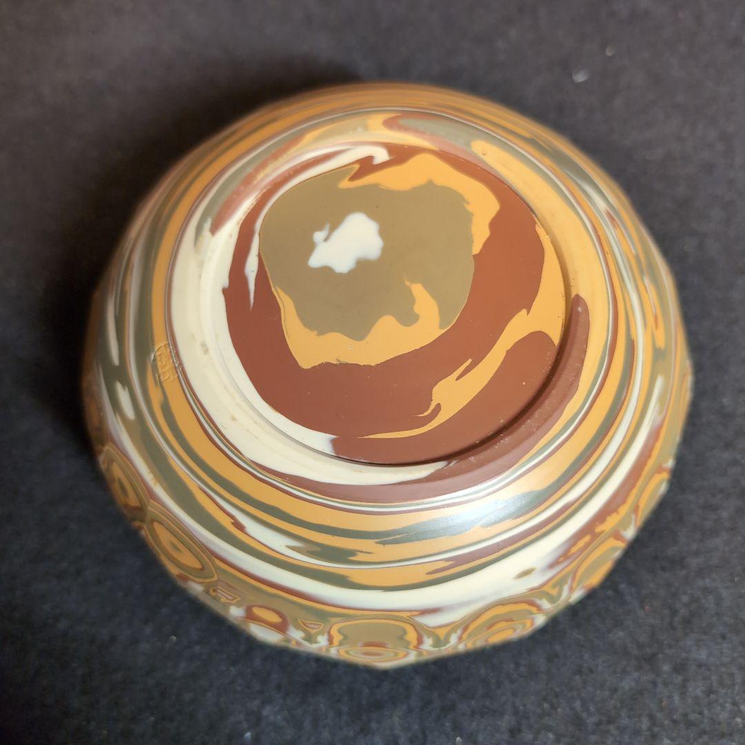 【茶道】建水　練込　常滑焼　銘品　練文様　多色模様の陶器製茶道具