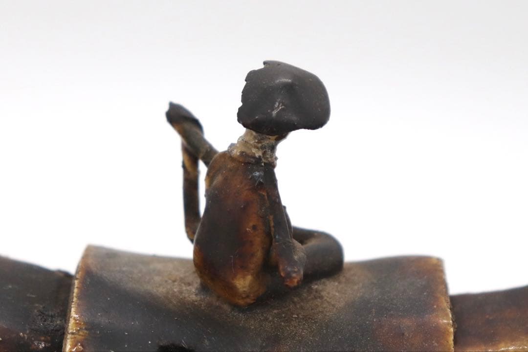 中国　磁州窯　黄釉　牛童子型香炉　送料込み250621