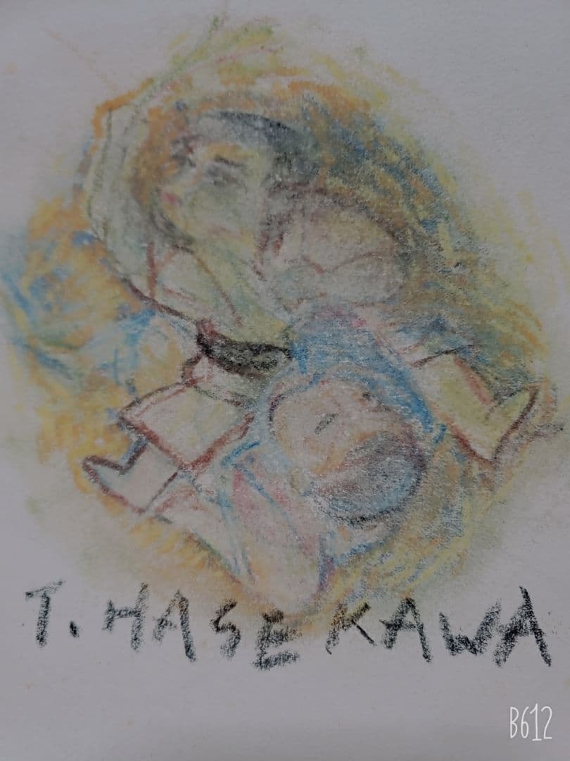 長谷川利行　希少　肉筆　クレパス画