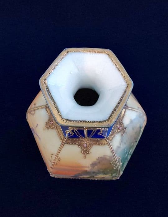 オールドノリタケ　コバルト　金盛　六角　花瓶