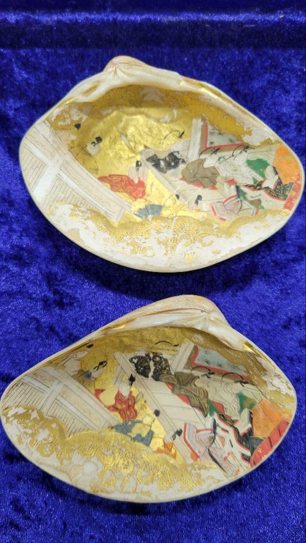 大きめ 江戸時代 貝合わせ 貝合せ 雛人形 蒔絵 ⑧金箔 源氏物語 郷土玩具