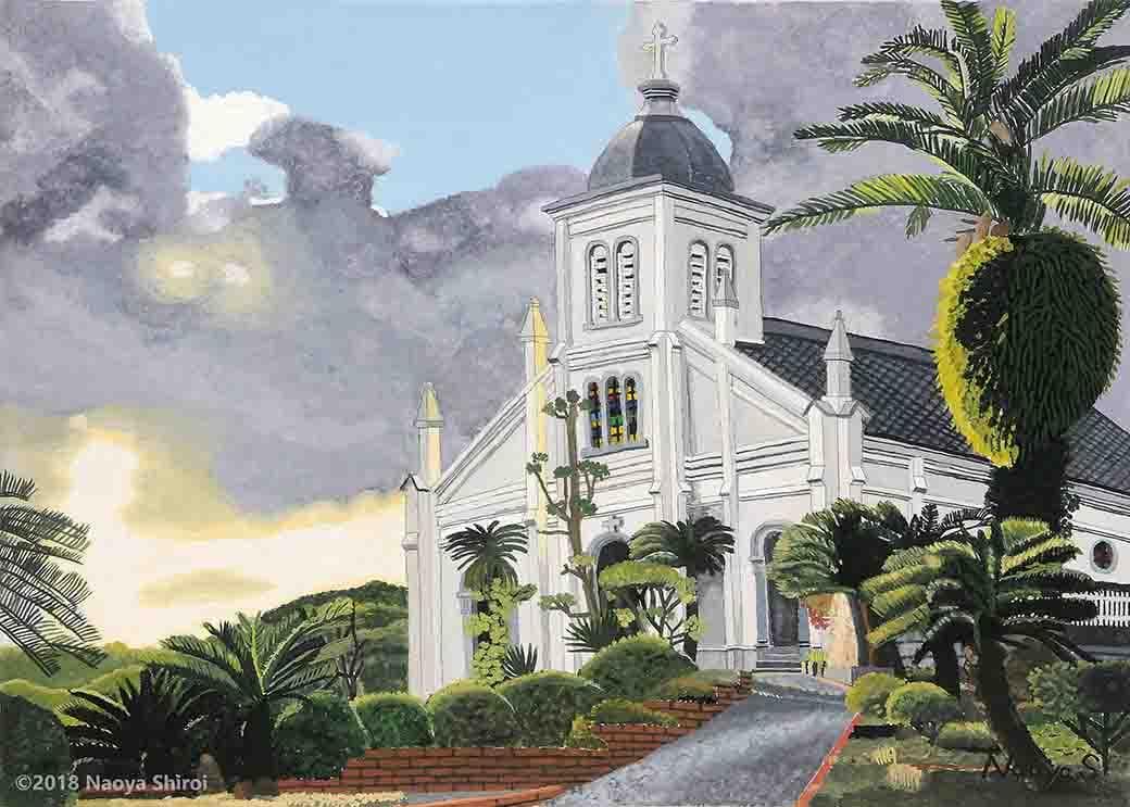 水彩画　ジクレー版画「大江教会」（天草市）
