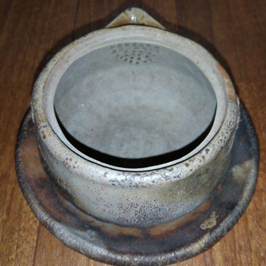 【レア】宝瓶 木村春芳作 備前焼 陶器製急須 松ぼっくり 茶托付き 宝瓶台付き
