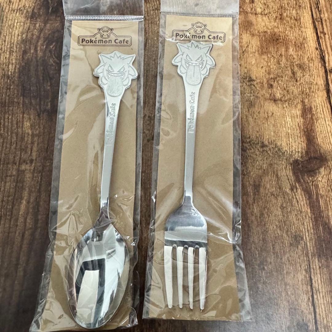 未使用品　ポケモンカフェ限定　ゲンガースープポット、スプーン／フォークセット