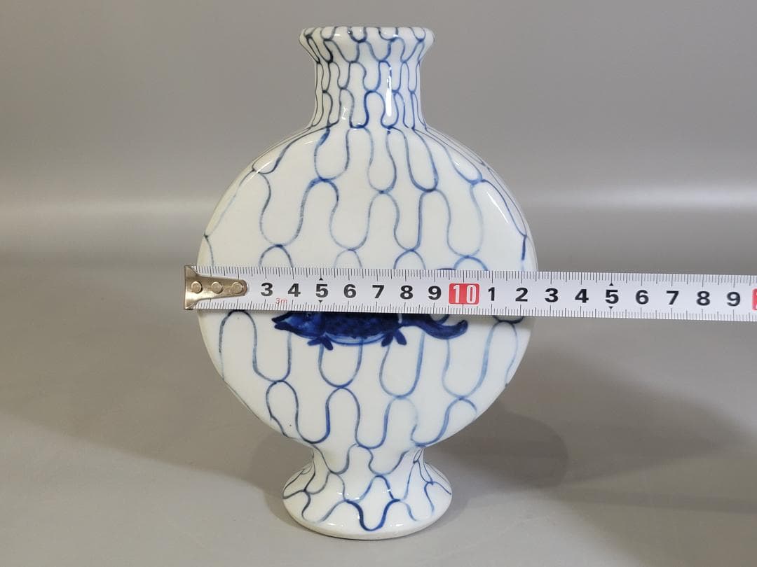 古美術 時代物 五良大甫 呉祥瑞造 染付 網魚紋 花瓶