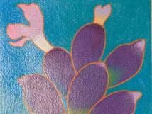 【真作】絵画　谷沢邦彦　アクリル画　紫薫るⅠ　ブルーに映える紫の花　Y167