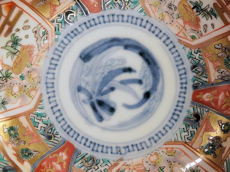 古伊万里　金襴手　鶴に松竹梅の図　４寸皿　２枚　E355AS-CBq