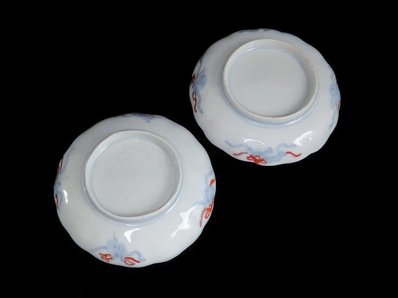 古伊万里　金襴手　鶴に松竹梅の図　４寸皿　２枚　E355AS-CBq