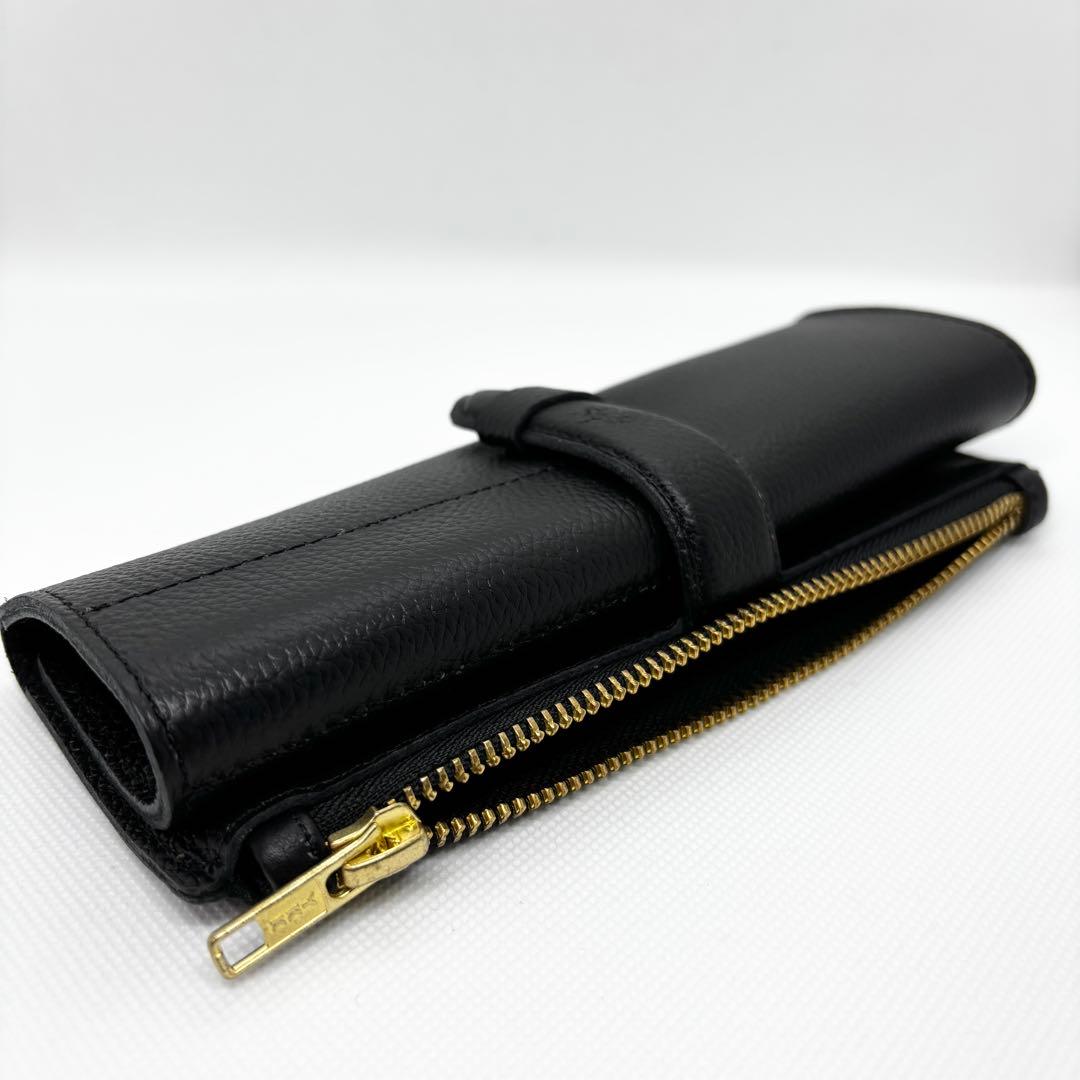 バハギア ペンケース ロール型 ファスナー シュリンクレザー ブラック