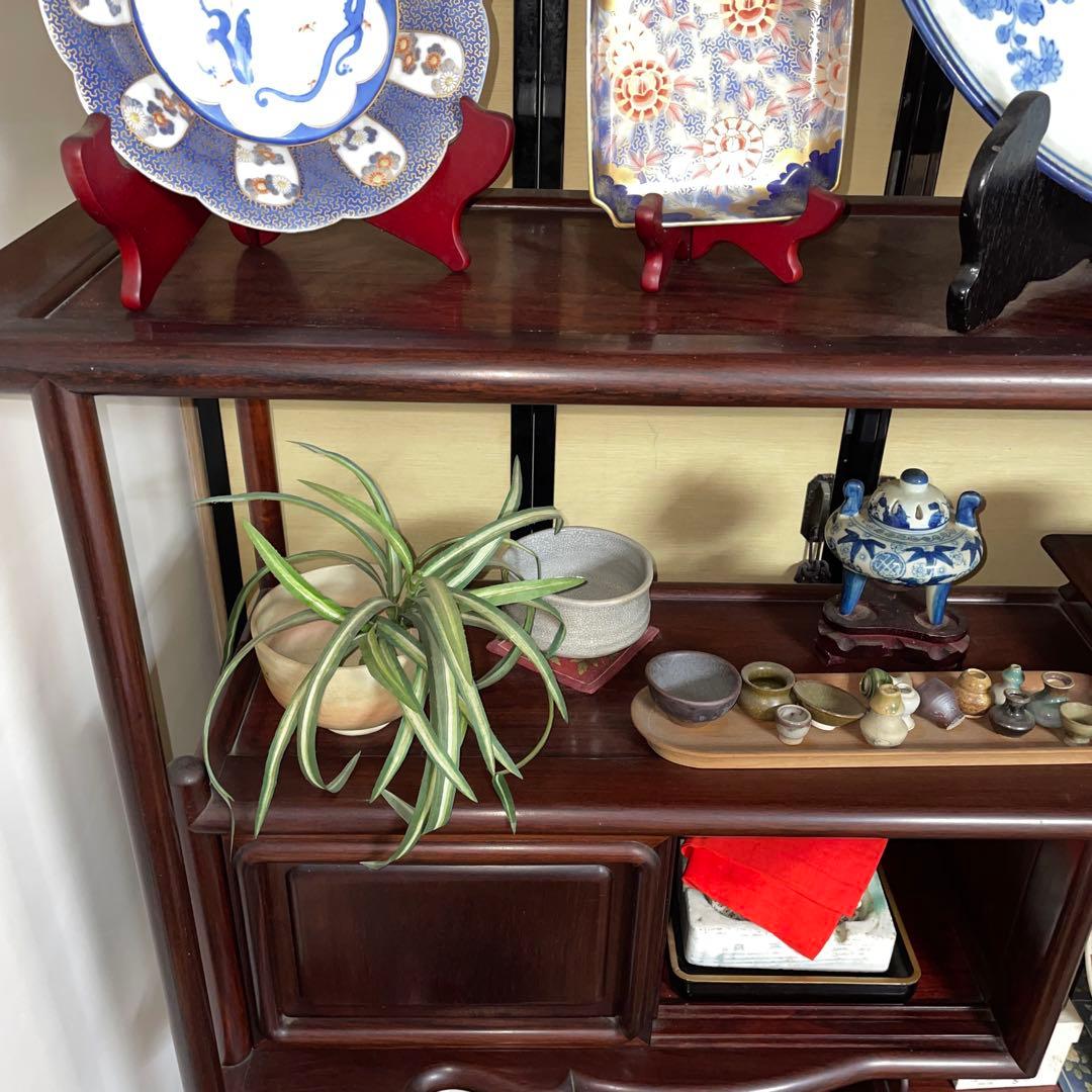 飾り棚　違い棚　茶棚　煎茶棚　茶箪笥　収納棚　唐木　黒檀？　紫檀？　無垢　家具