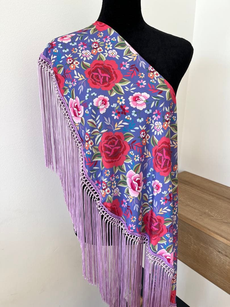 フラメンコ　マントンシージョ　パープルxマントン風花柄　ライラックフレコ