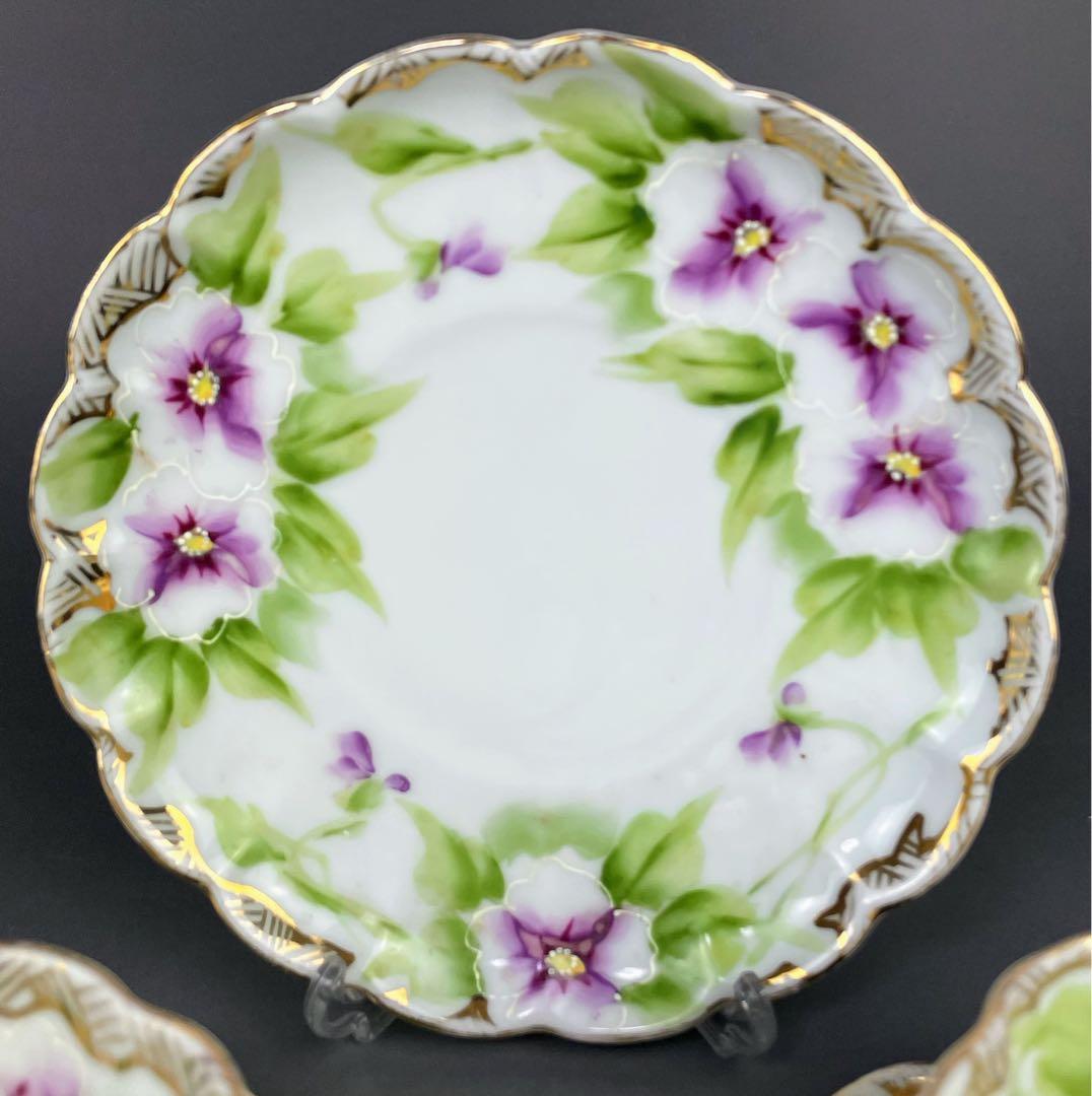 【美品】オールドノリタケ パンジー紋 ティーカップ２組 ビオラ 三つ脚 猫足