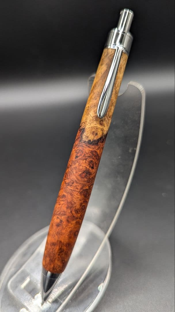 368ペン工房翌檜　特上　紅白　本花梨　瘤杢　木軸シャーペン　ボールペン