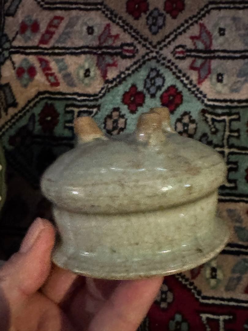 ‼️リサイクルFORT‼️中国の青磁香炉‼️緑石木蓋付