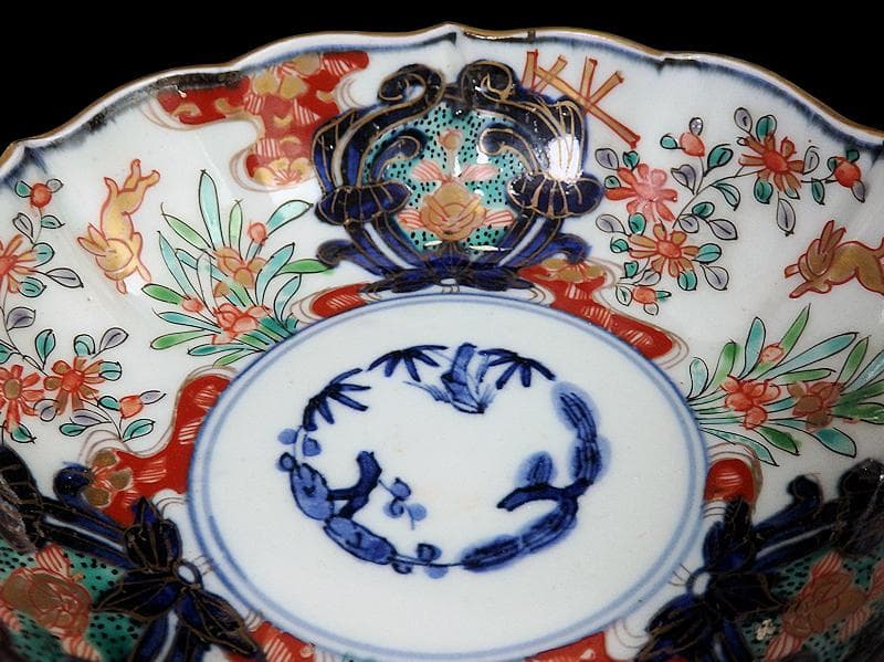 古伊万里　金襴手　兎に花の図　膾皿　２客　B338AS-CVa