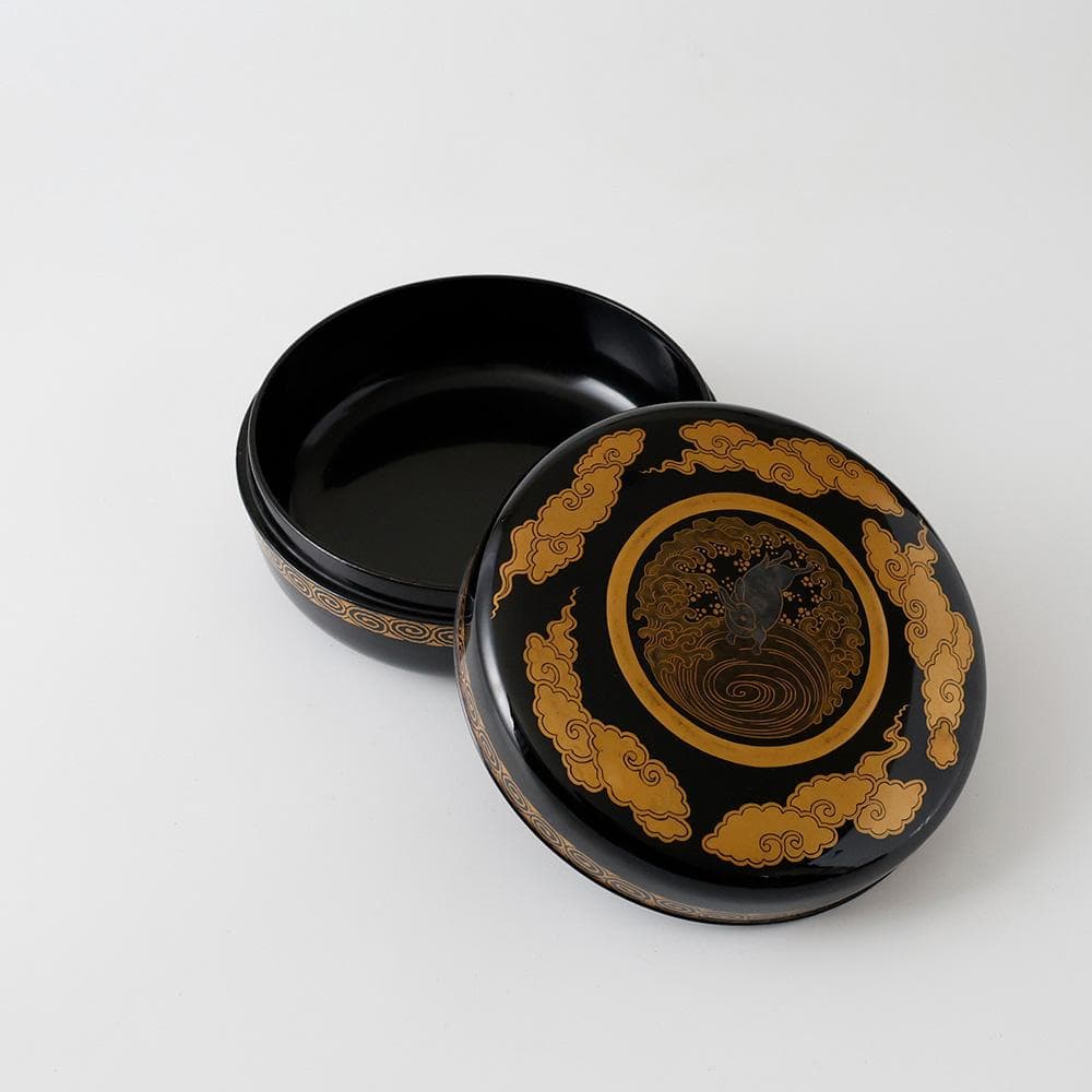 時代年代物 輪島塗 黒塗 金蒔絵 喰籠 浪に兎紋 茶道具 懐石 黄布 合箱