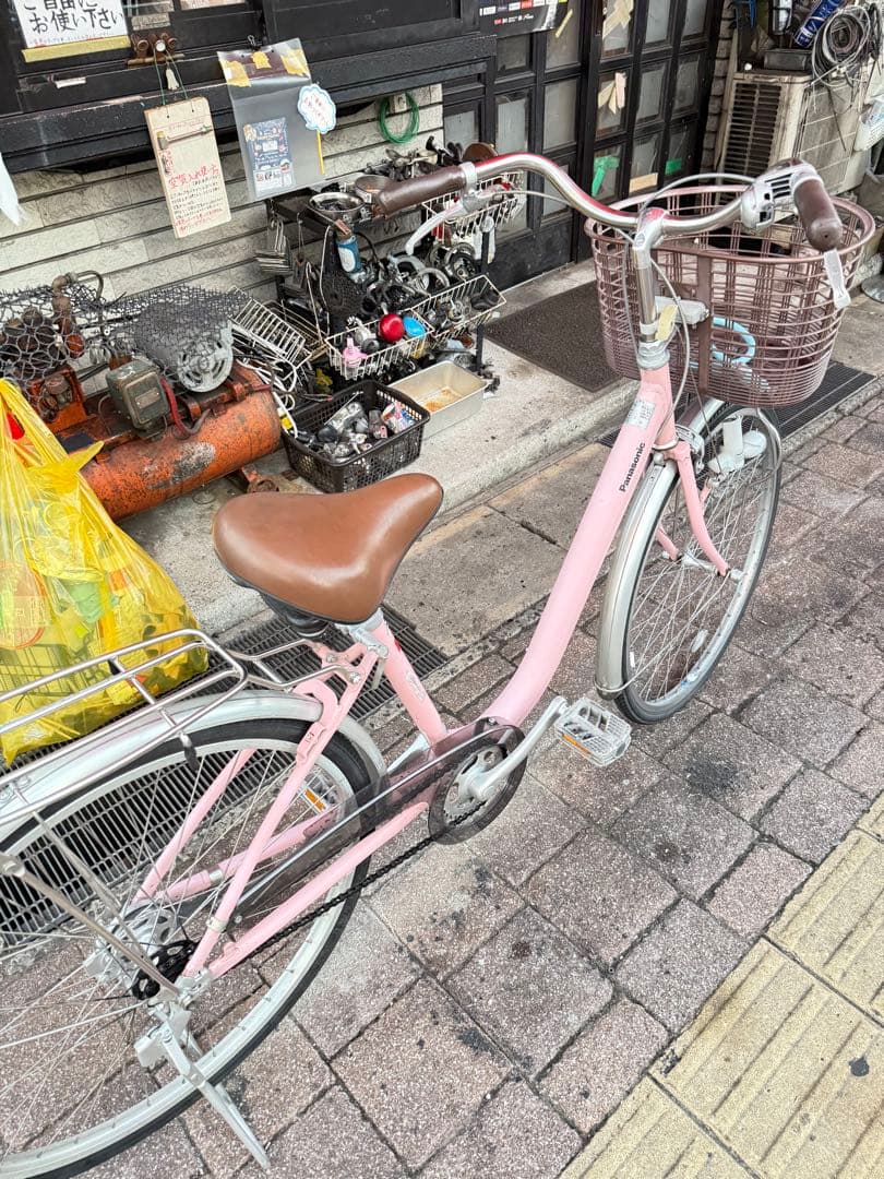 岡山県)Panasonic ピンク シティサイクル 26インチ 前バスケット付き