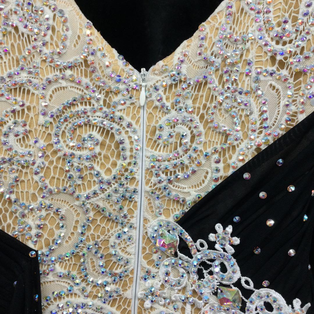 社交ダンス ワンピース M 黒×白 スワロフスキー