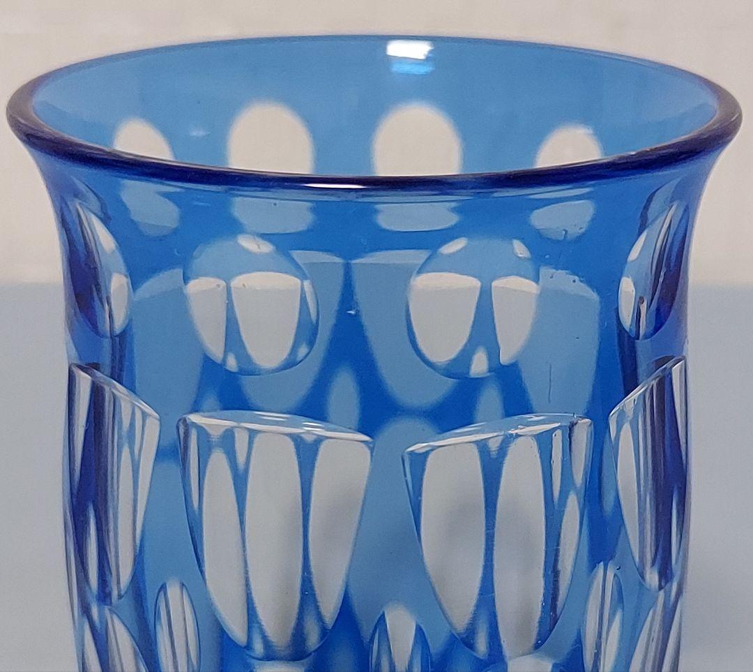 銀座松屋 江戸切子グラス 青被せ 箱入り レトロ