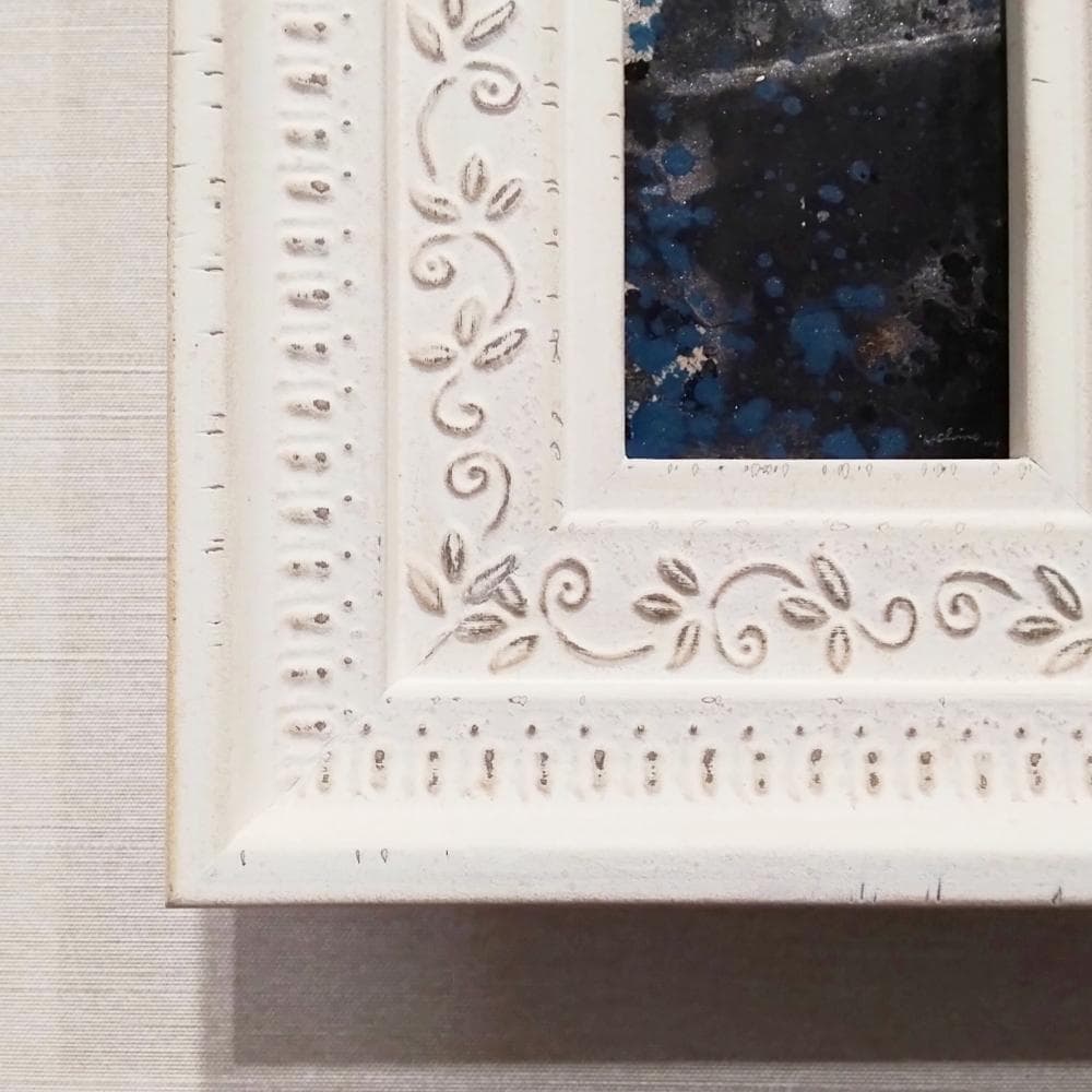 内野隆文　夜の街　絵画　抽象画　段ボールにアクリル絵具　現代アート　額縁　真作