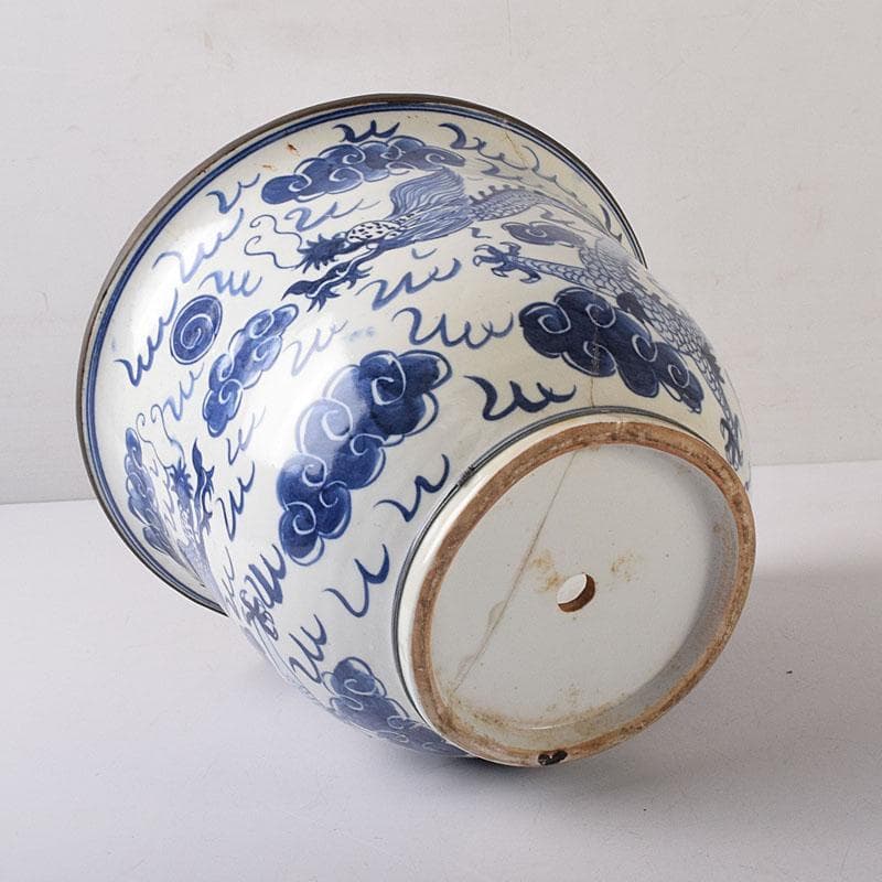 中国　青花　雲龍文鉢　植木鉢　盆栽鉢　N　7768C