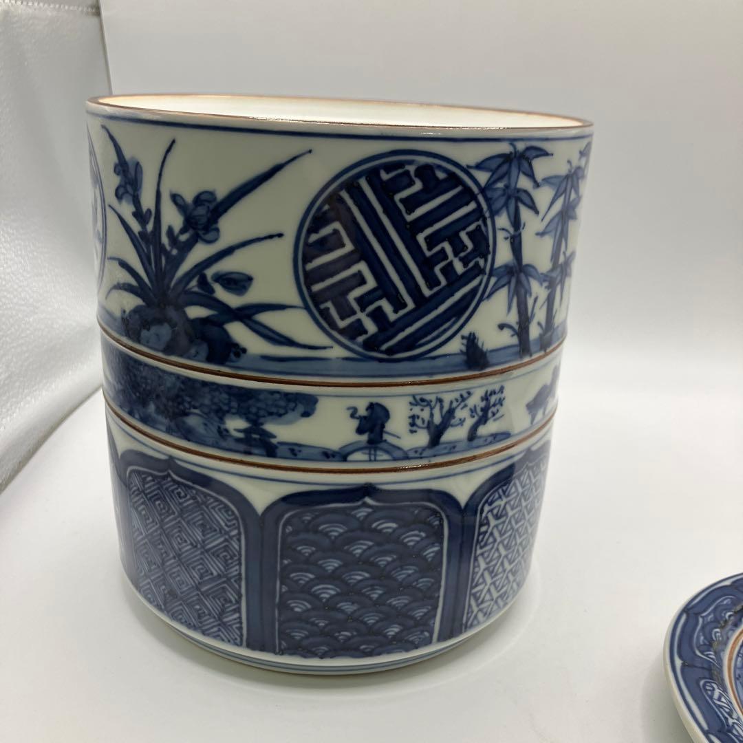 水指　清閑寺窯　杉田祥平造　祥瑞四君子　丸紋　　茶道具