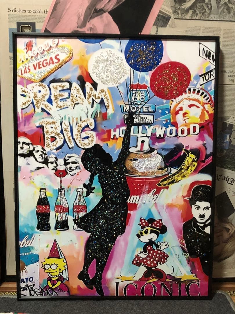 新品未使用 特大レジンアート　水晶レジンパネルアート　バンクシー水晶レジンアート