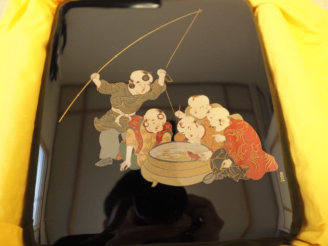 伝統工芸 輪島塗 名工蒔絵師 西塚朝光 　硯箱と硯