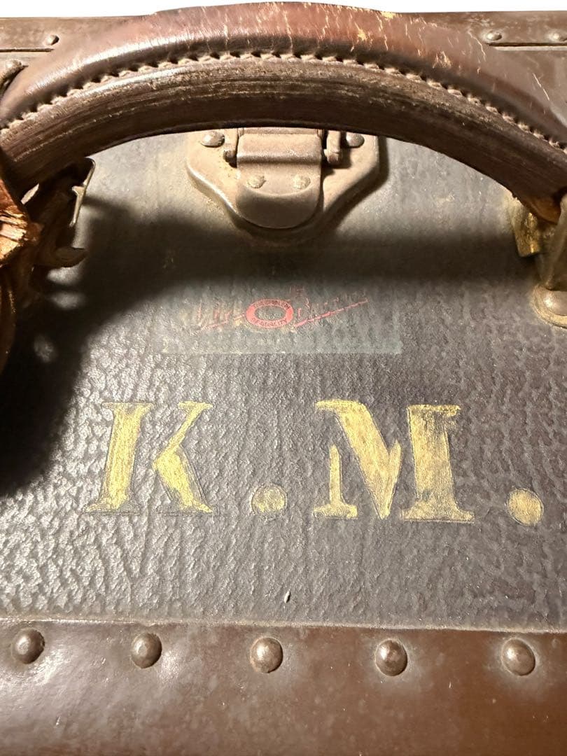 #アンティーク トランクケース 木製 革風素材 ヴィンテージ収納箱