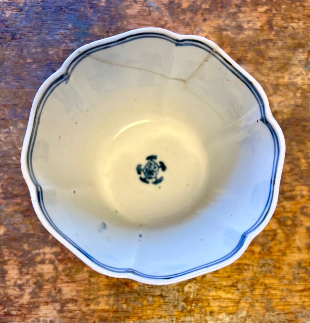 古伊万里　染付　大ぶりなそば猪口　アンティーク　古陶磁器　酒器　カフェ　参考品