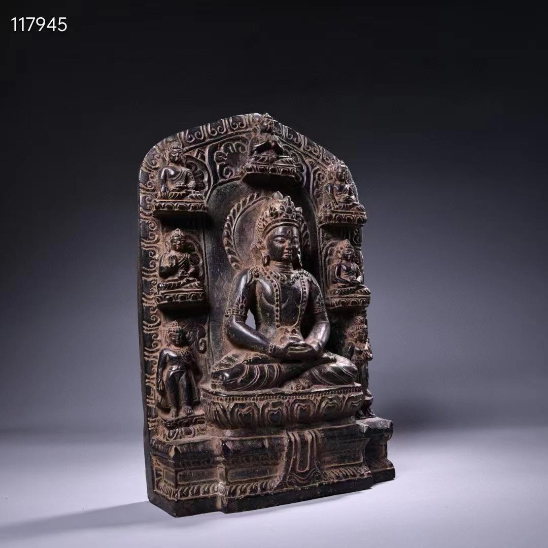 中国古美術·珍品旧蔵チベット収老純手作り高浮彫刻青石蔵伝長寿仏仏像一尊·供養仏像