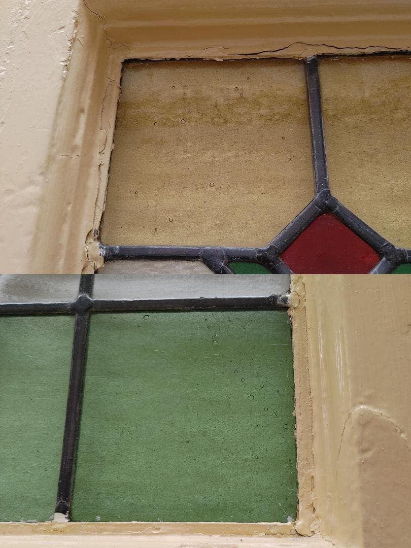 アンティーク　ステンドグラス窓枠　ｗ４８,８×h５１×ｄ4，2㎝