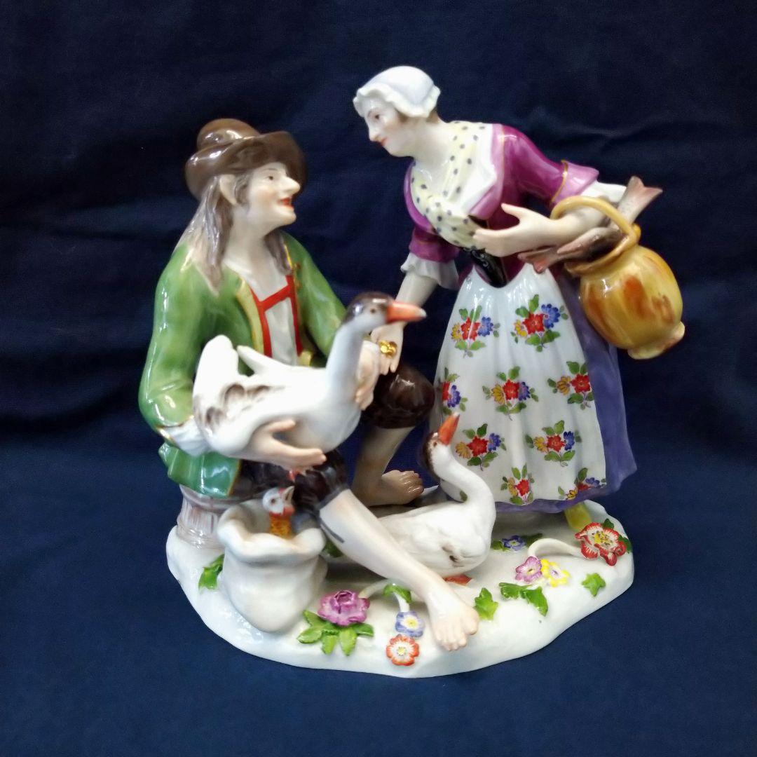 T・I✤1924年以前マイセン（Meissen）『ガチョウ売りと婦人』