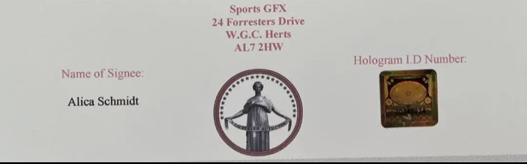 アリカ•シュミット 直筆サイン付フォト 証明書付き オリンピック A4版　1枚
