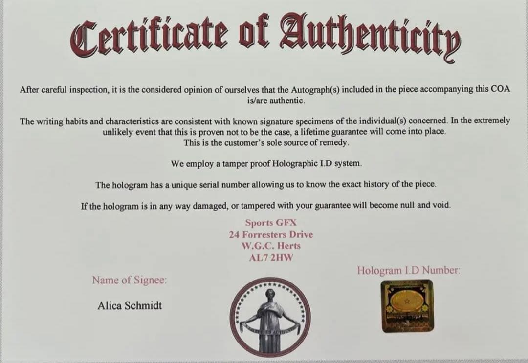 アリカ•シュミット 直筆サイン付フォト 証明書付き オリンピック A4版　1枚