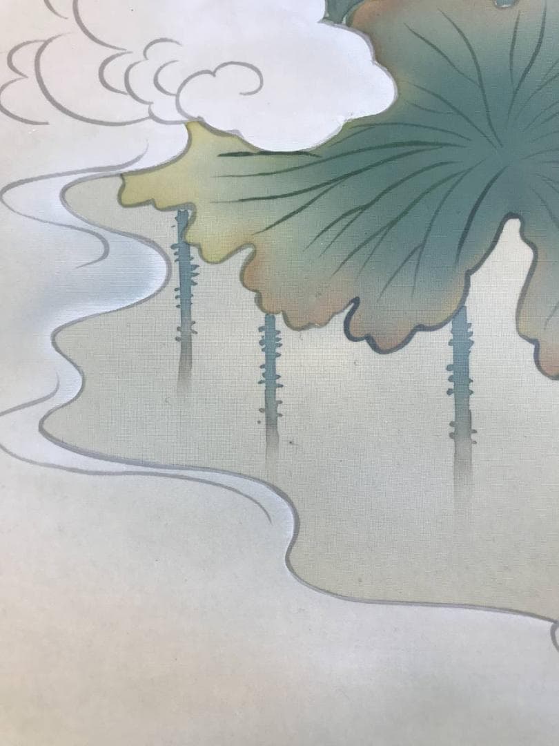 真作/園田秀園/聖蓮花図/蓮図/ハス図/掛軸☆宝船☆AD-458