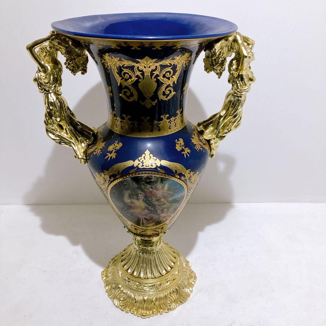 ヴィクトリアン調 花瓶 ロイヤルブルー 壺 ロココ調 インテリア ヴィーナス