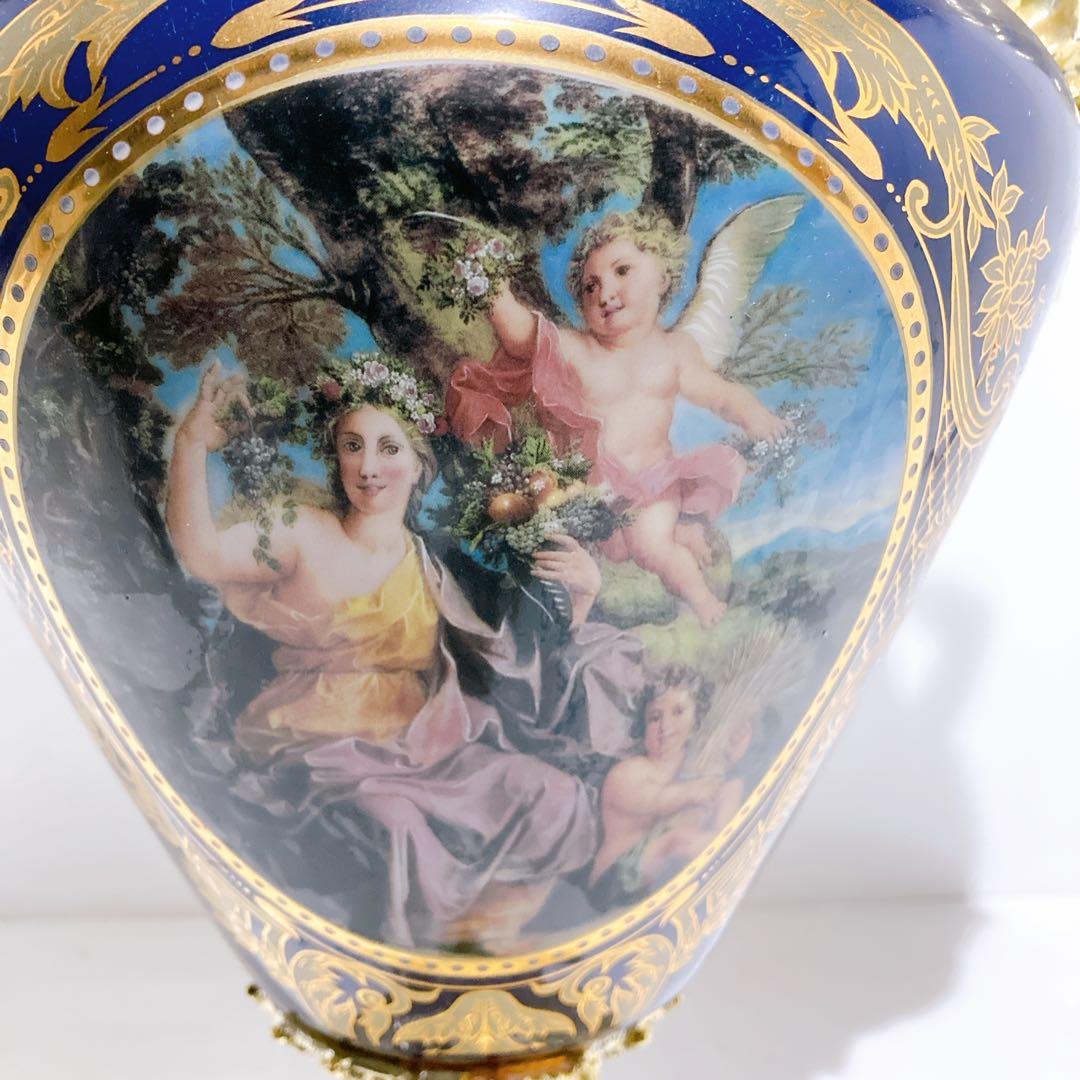 ヴィクトリアン調 花瓶 ロイヤルブルー 壺 ロココ調 インテリア ヴィーナス