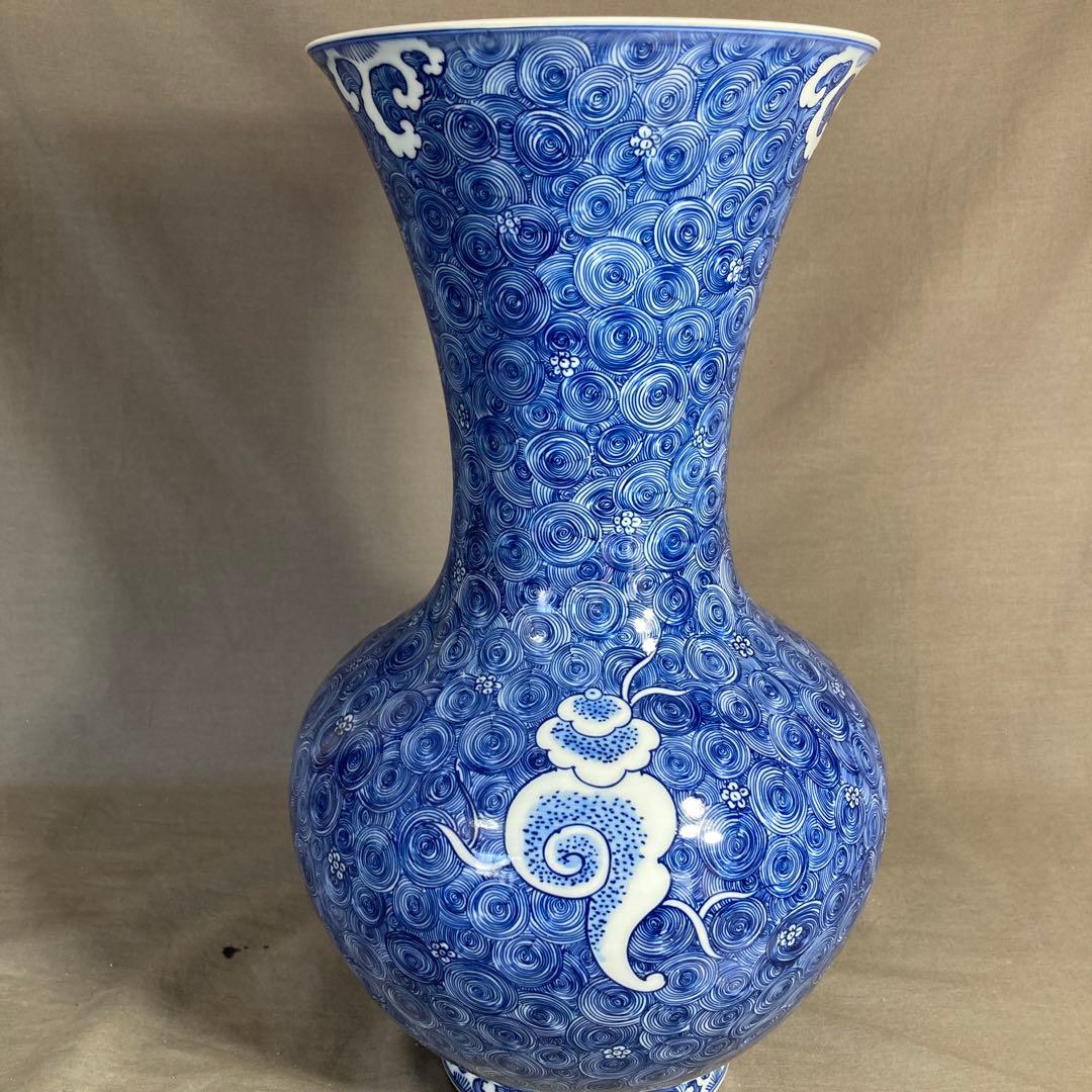 【源右衛門】古伊万里の伝統　日本の名窯　舘林源右衛門作　染付海渦花文　大花瓶