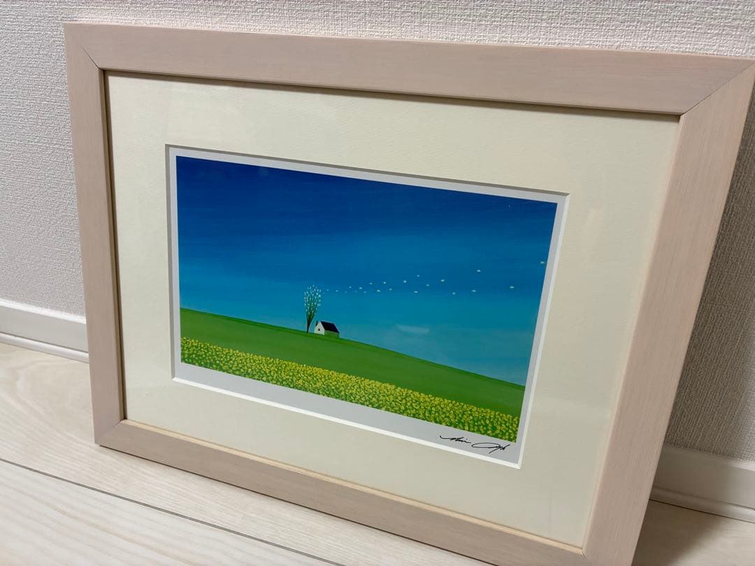 h*i様 葉祥明 「春の風」複製画　ホワイトフレーム付き