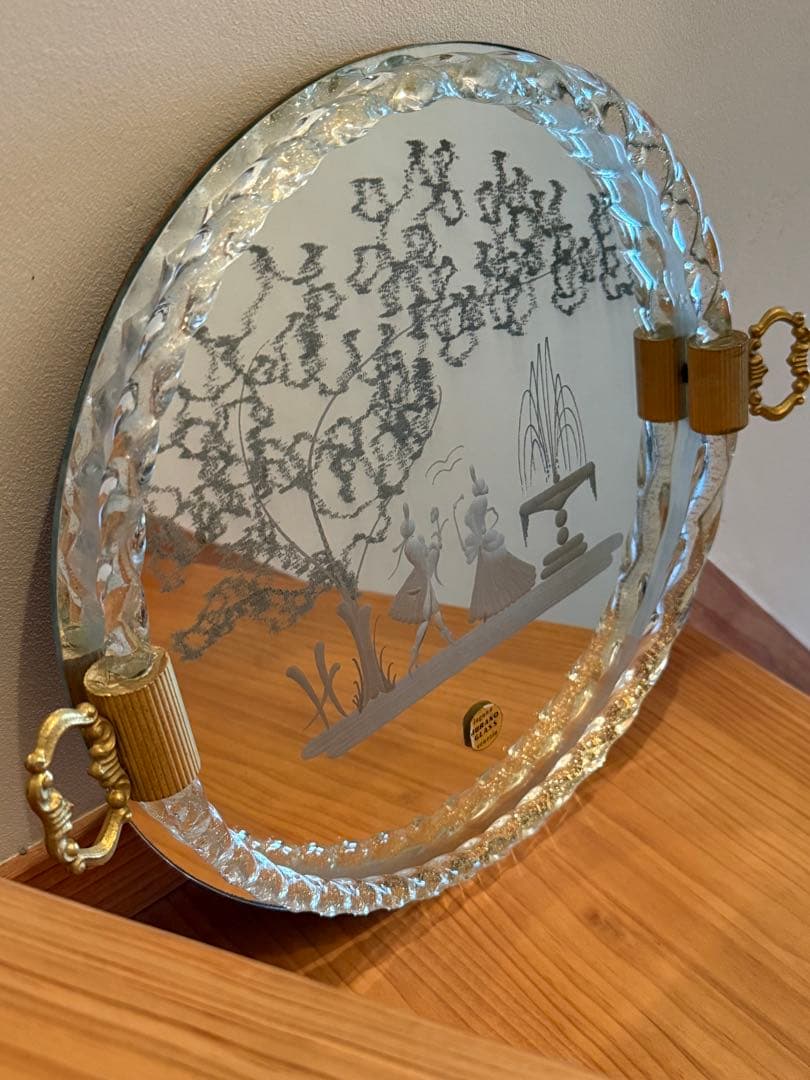 イタリア製 ベネチアンガラス ミラー　ムラーノガラス　金彩　ビンテージ