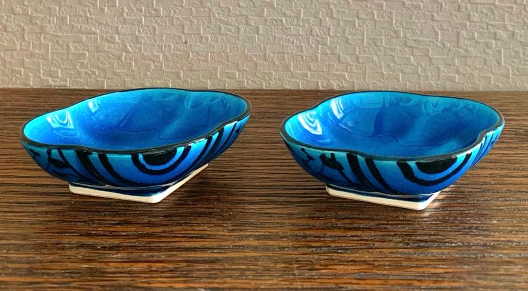 【値下げ】幸兵衛窯 青釉魚文鉢(若鮎) ４枚セット ペルシャブルー 加藤卓男