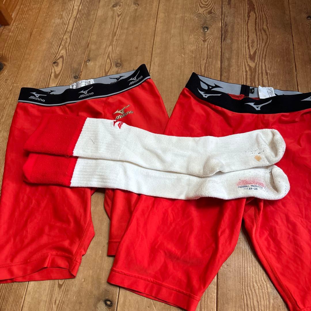 Mizuno 赤 ウェアセット M アンダーシャツ、スラパン、ソフトボール、野球