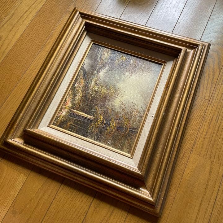 アンティーク絵画　油彩　アメリカ　森林と川　風景画　Antique　ヴィンテージ